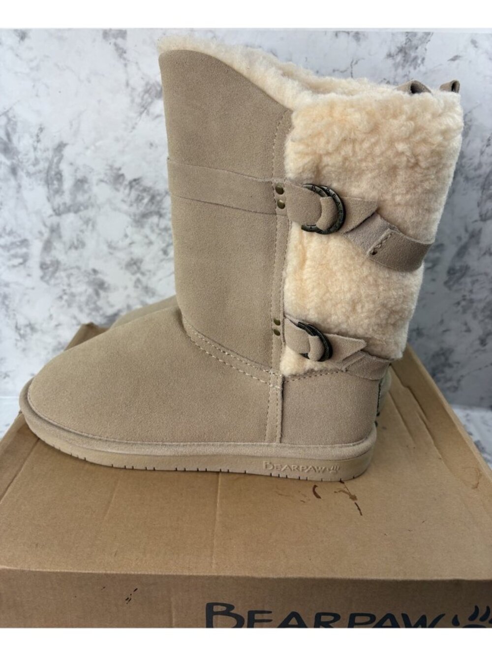 *New Bearpaw Mid Calf Boots Shearling Wool Lined Womens US 10 Tan Suede Leather - Picture 8 of 13